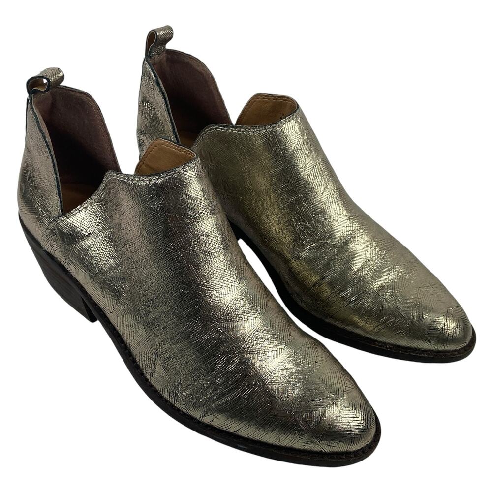 Lucky Brand Fayth2 Slip On Leather Ankle Bootie Gold Women's Size 8.5